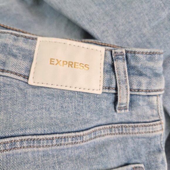 Express Curvy Mom Jeans Super High Rise Size 6 Med Wash Ripped Raw Hem Ankle - Picture 5 of 9
